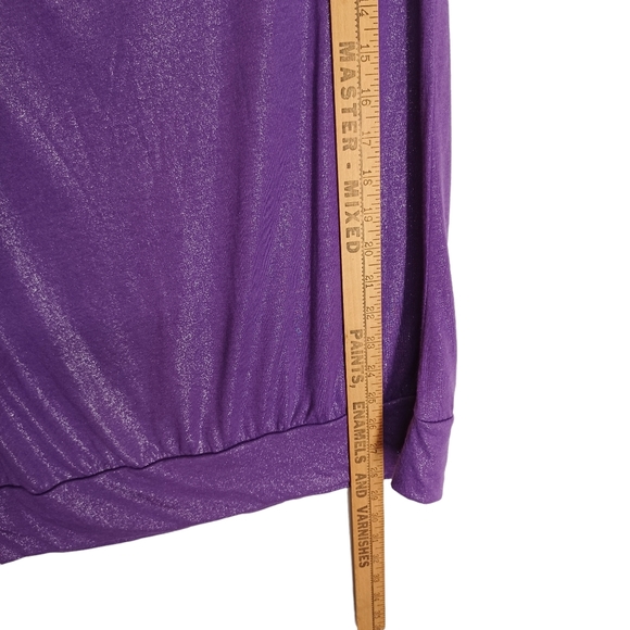TWIST TEES Purple Shimmer Glitter Boat Neck Asymmetrical Hem Top 1 (1X) - Picture 4 of 7